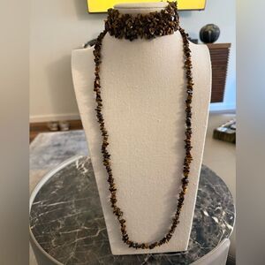 Set of Tigereye Chip Long Necklace & Matching Stretch bracelet.